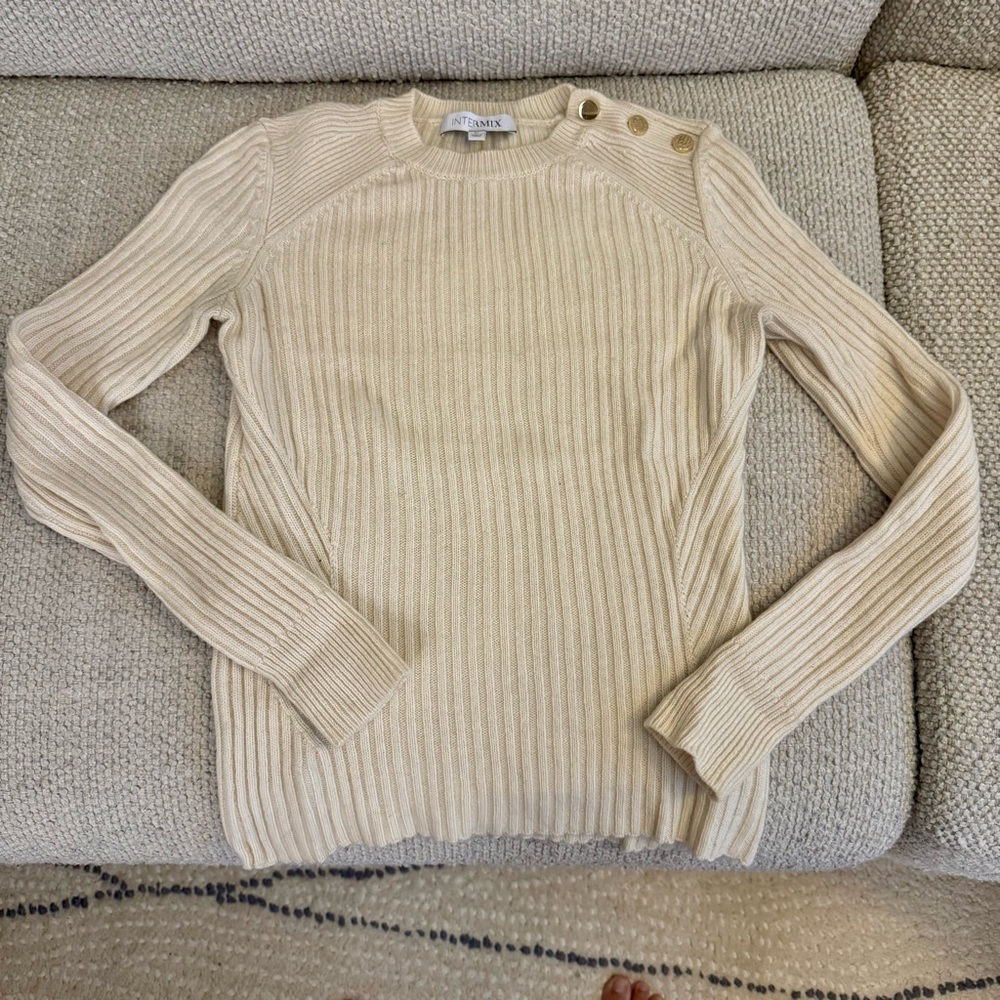 Intermix Ivory Wool Cashmere Ribbed Sweater